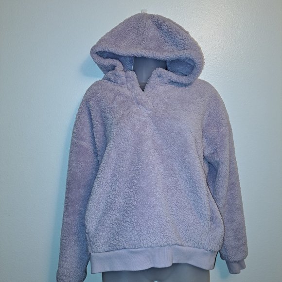 LUKKA LUX Women's Purple Fleece Cozy Sherpa Hoodie 1/4 Button Size Small - Picture 1 of 9